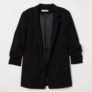 H&M gathered sleeves open front black blazer